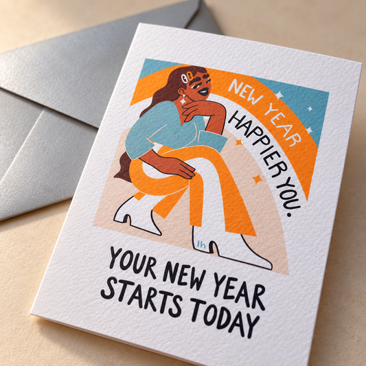 Close-up of the printed texture on the New Year, Happier You card