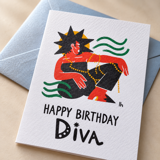 Close-up of the printed texture on the Happy Birthday Diva card
