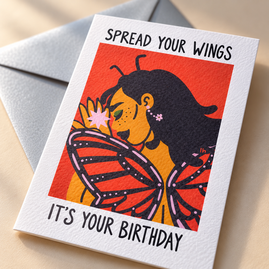 Close-up of the printed texture on the Spread Your Wings card