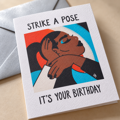 Close-up of the printed texture on the Strike a Pose card