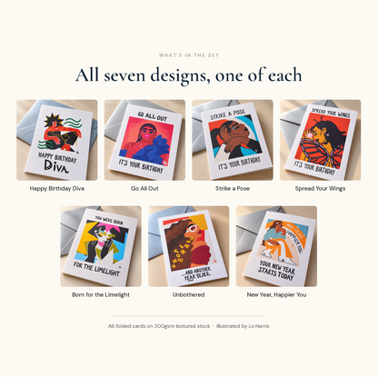 The Diva Birthday Collection — Assorted Set of 7 Greeting Cards