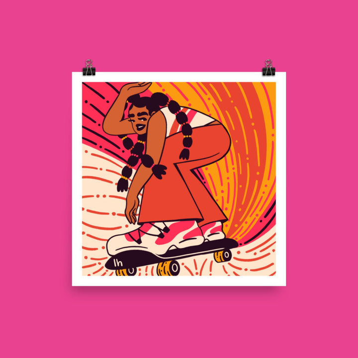 Rolling Girl - Bold, Vibrant Matte Poster by Lo Harris